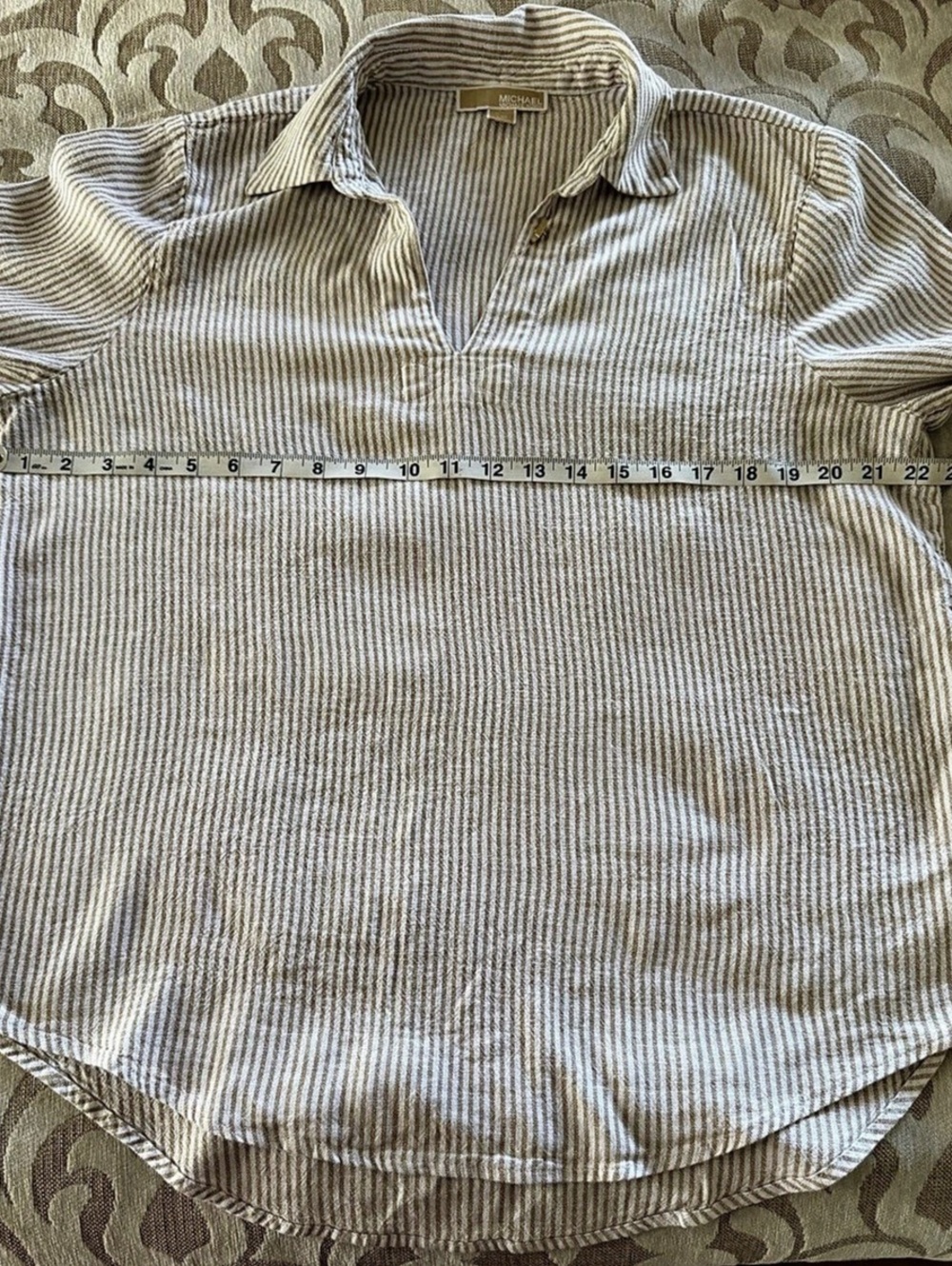MICHAEL Michael Kors Linen Blend Striped Tunic Top Tan Cream L - Picture 5 of 11